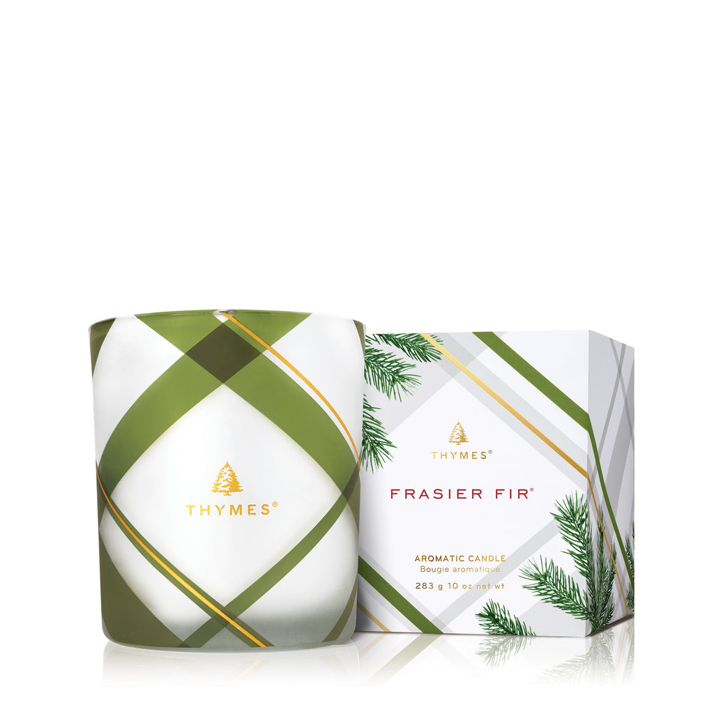 Thymes Candle 10 oz | Frasier Fir | Frosted Plaid Design