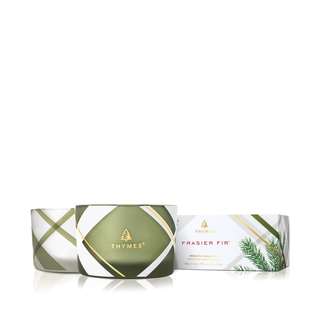 Thymes Candle Set of 2 (3 oz each) | Frasier Fir | Frosted Plaid Design