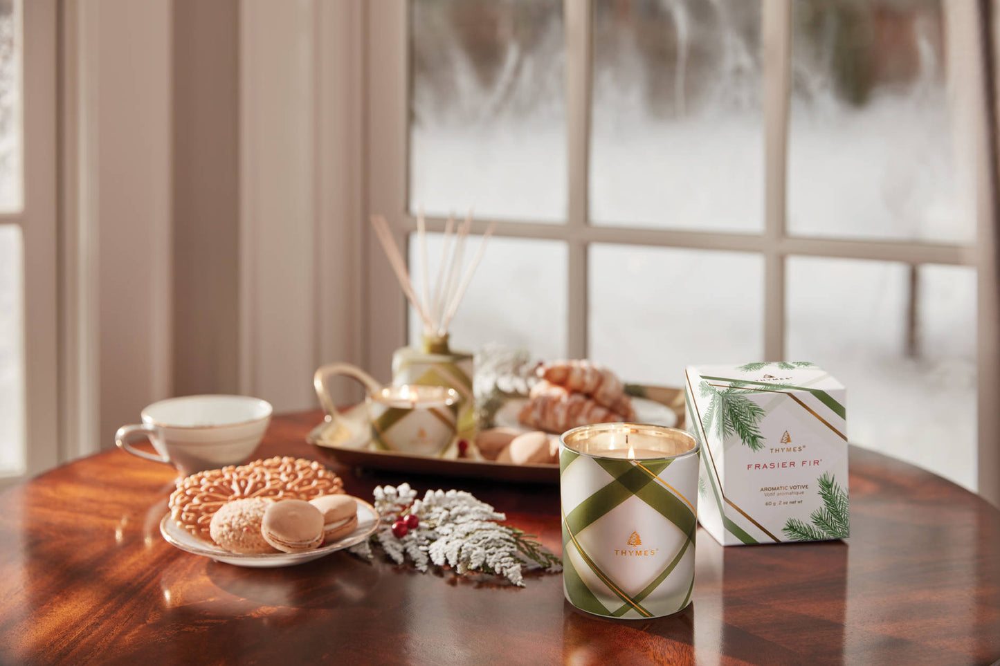Thymes Candle 10 oz | Frasier Fir | Frosted Plaid Design