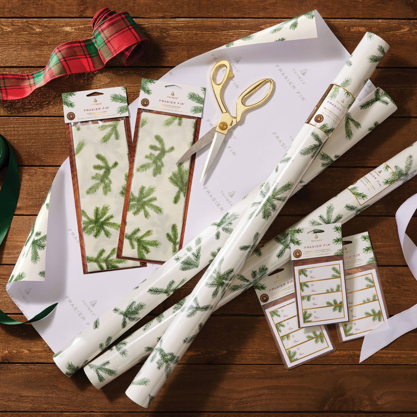 Thymes Scented Wrapping Paper | Frasier Fir | Pine Needle Design