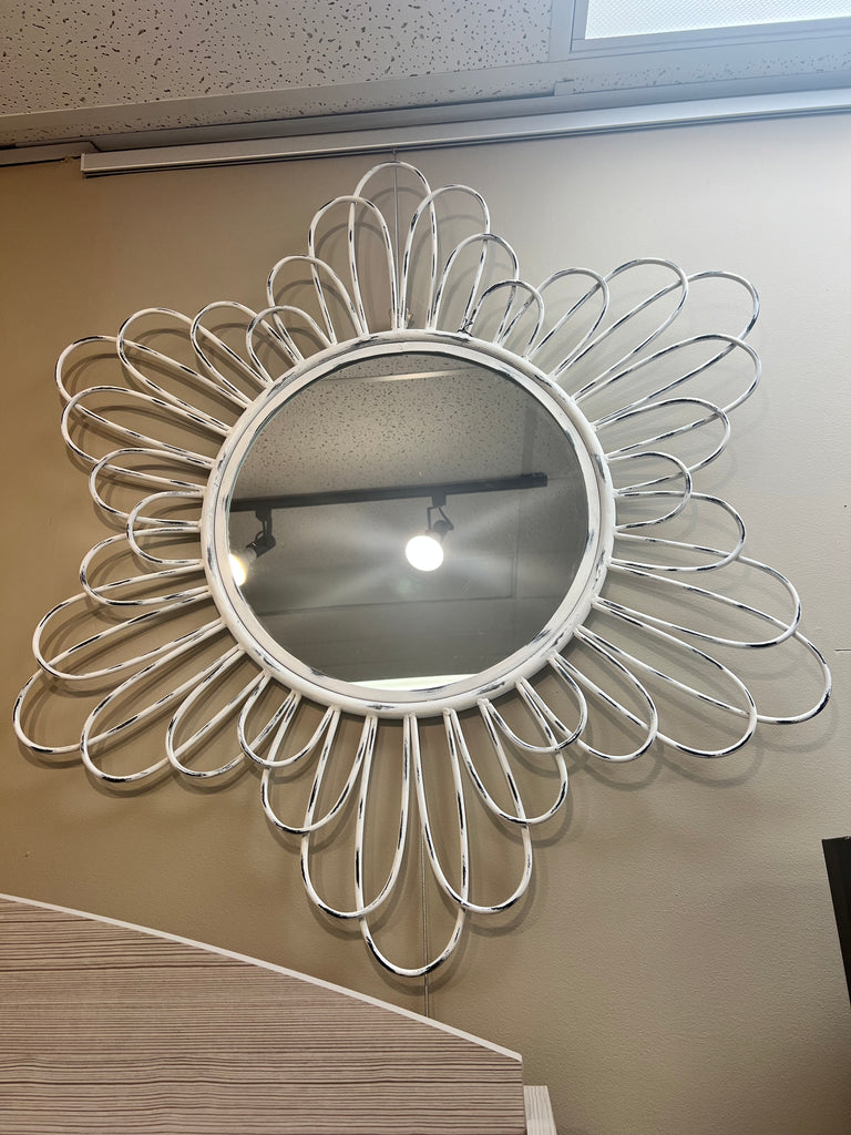 StyleCraft Sunburst White Wash Flower Inspired Mirror