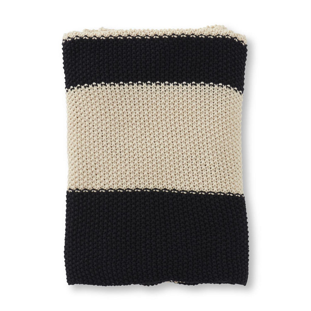 Knit Throw | Black & Cream Stripe | 60