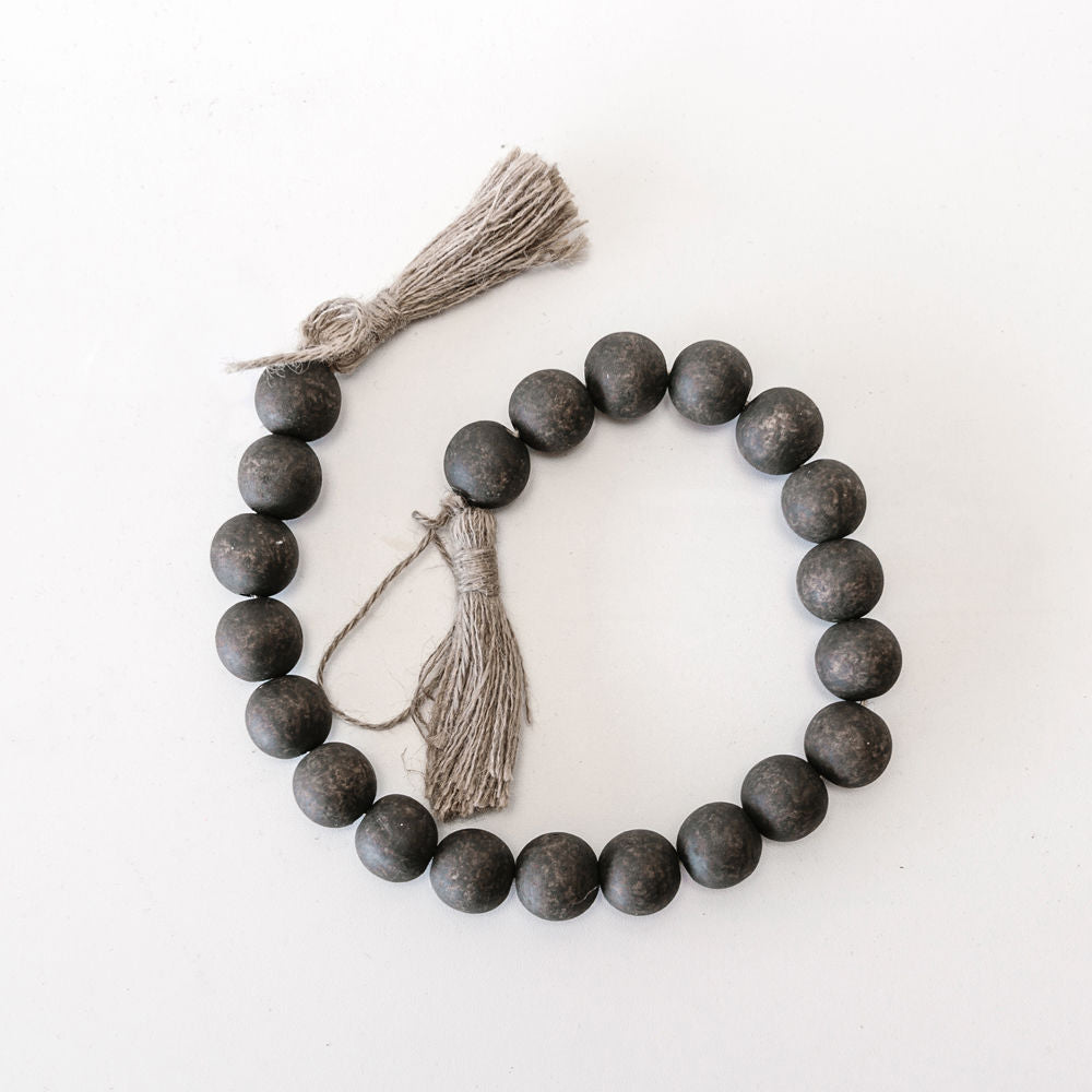 24” Wood Bead Garland w/ Tassels | Gray