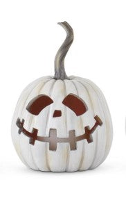 White & Gray Resin LED Flicker Flame Jack O Lanterns w/Timers