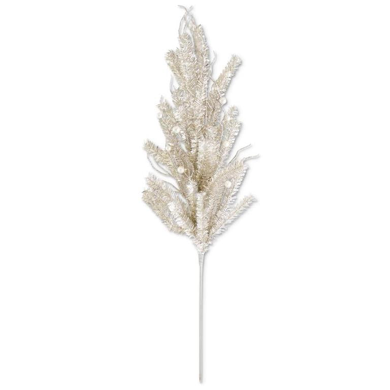34 Inch Champagne Tinsel Twig and Pearl Stem