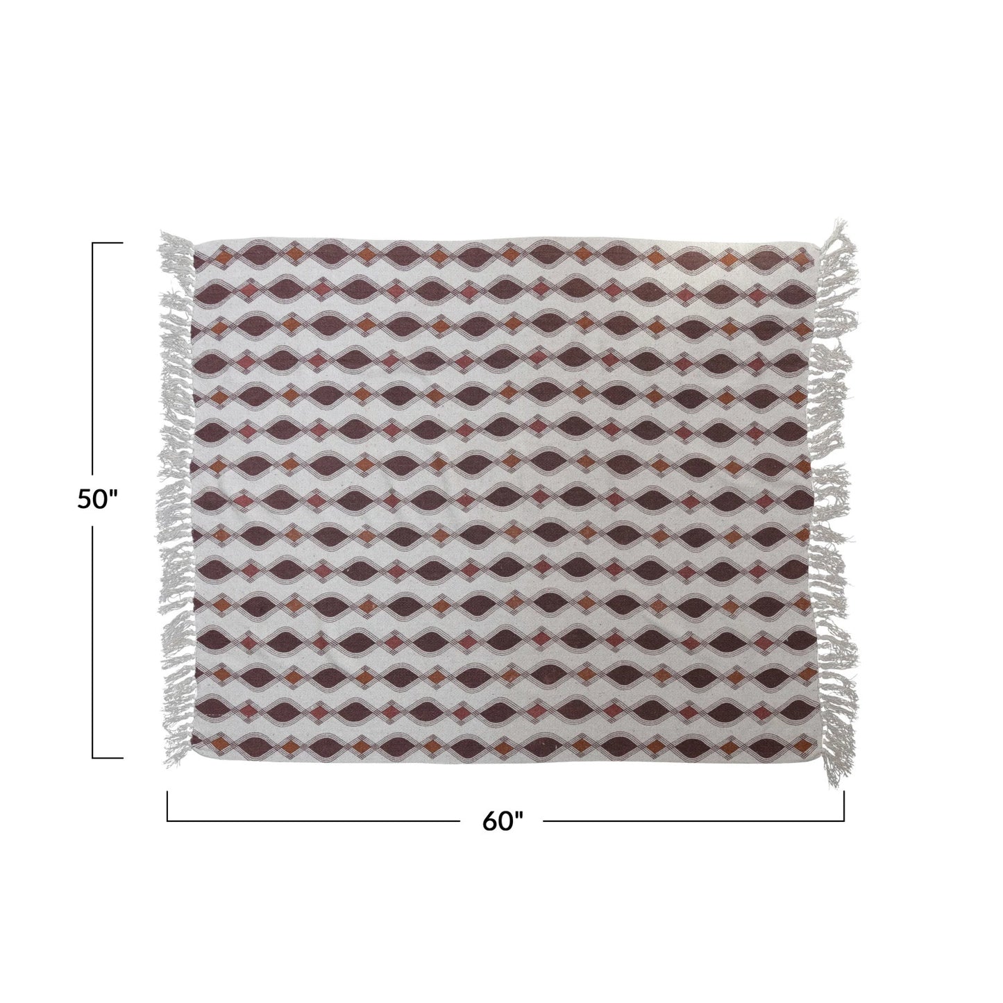 Recycled Cotton Blend Printed Throw w/ Pattern | Brown & Cream