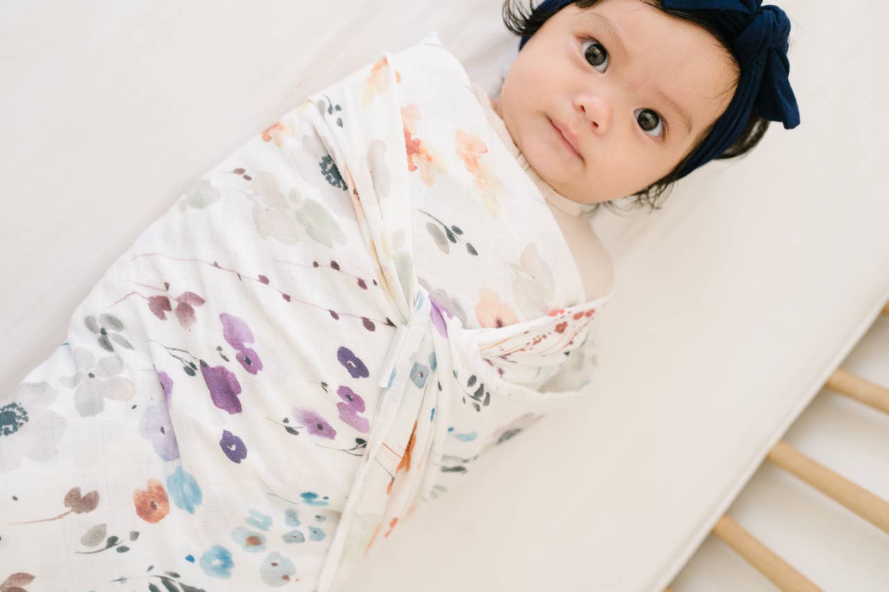 Organic Muslin Gauze Swaddle Receiving Blanket Violet Floral