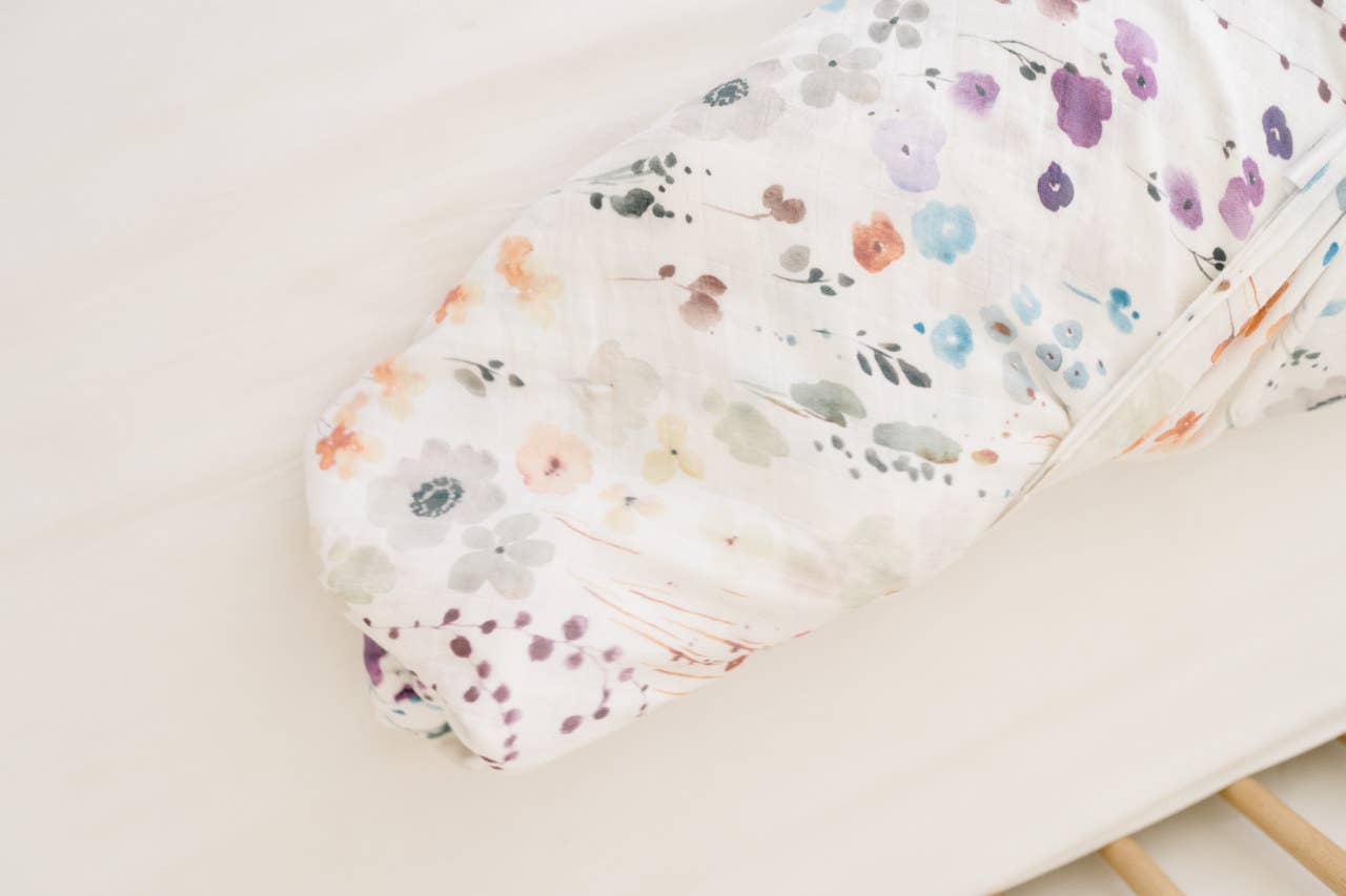 Organic Muslin Gauze Swaddle Receiving Blanket Violet Floral