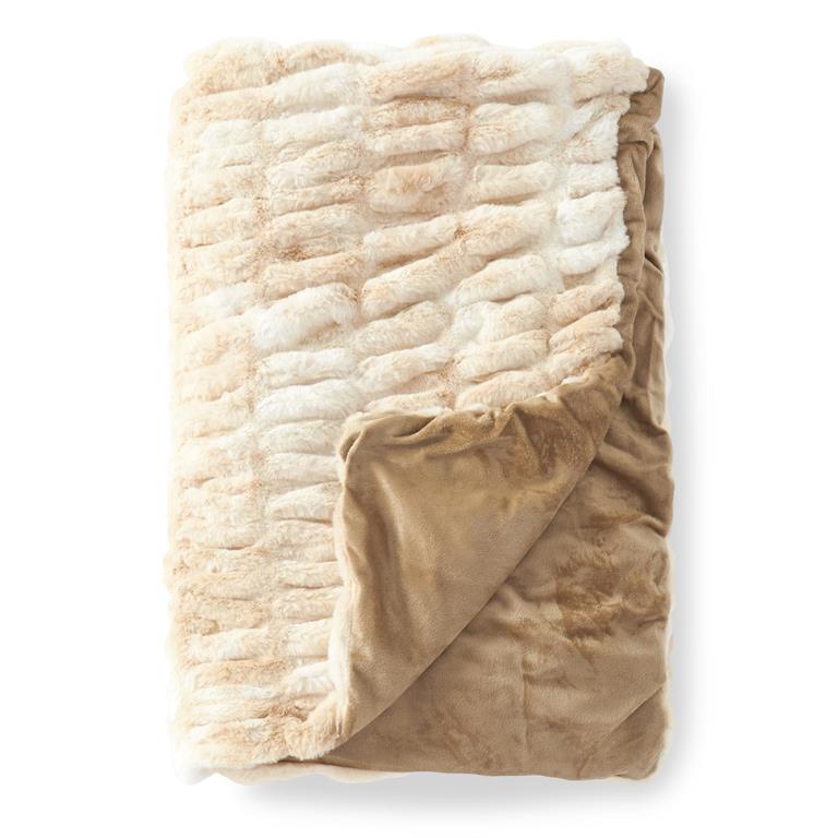 60 Inch Cream/Tan Ribbed Faux Fur Throw