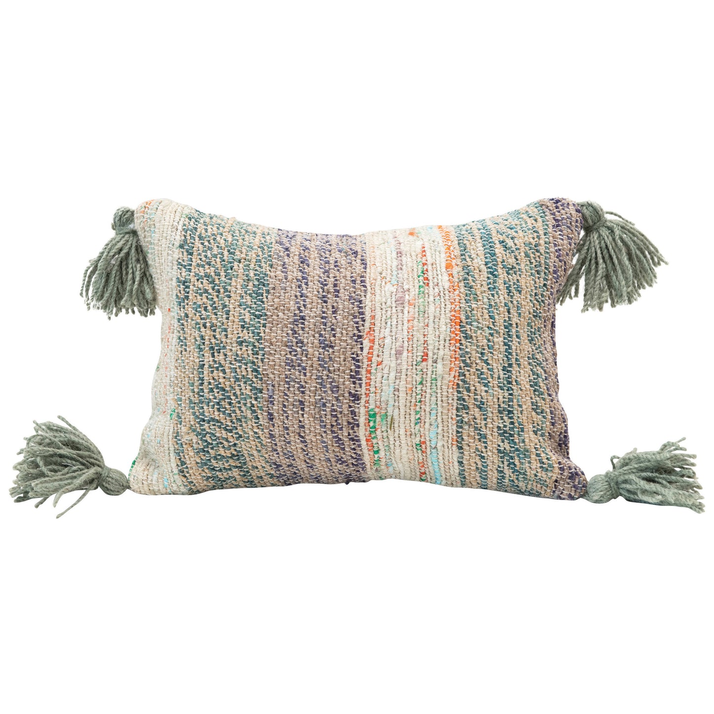 Cotton Woven Pillow w/ Tassels | 14"x9.5" | Multi