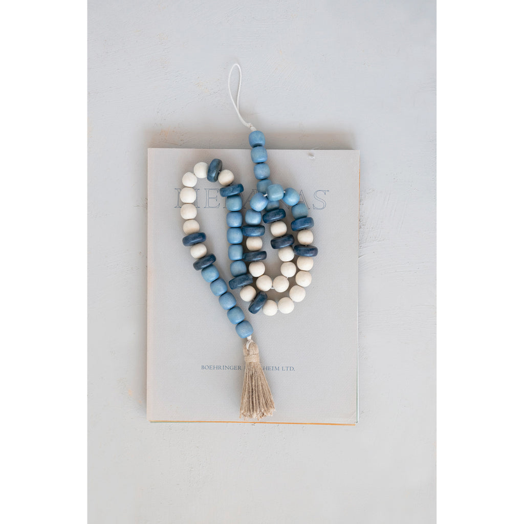Wood Bead Garland w/ Jute Tassel | Blue