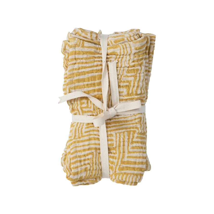 Cotton Napkins w/ Kuba Cloth Pattern | Set of 4 | Yellow