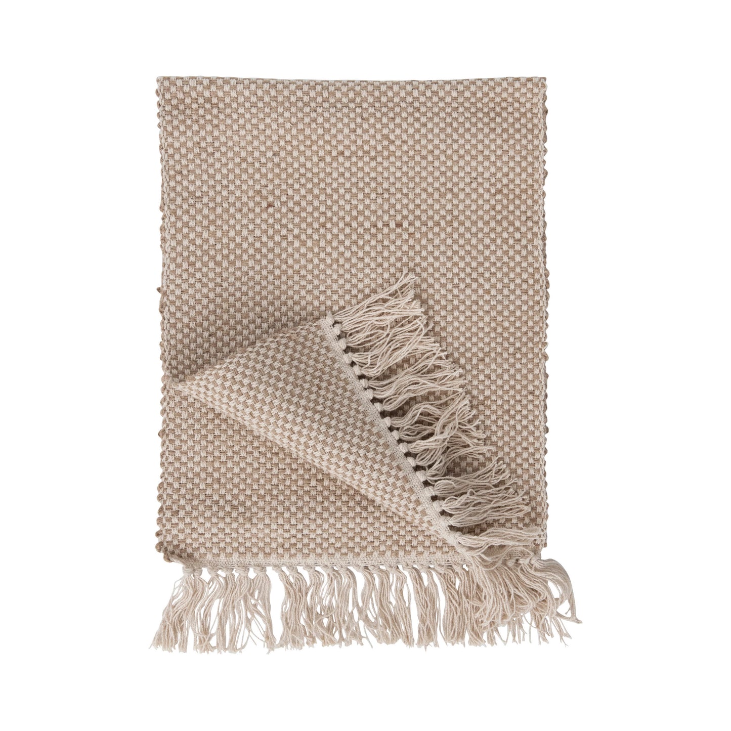 Woven Jute and Cotton Table Runner w/ Fringe | Natural & Cream