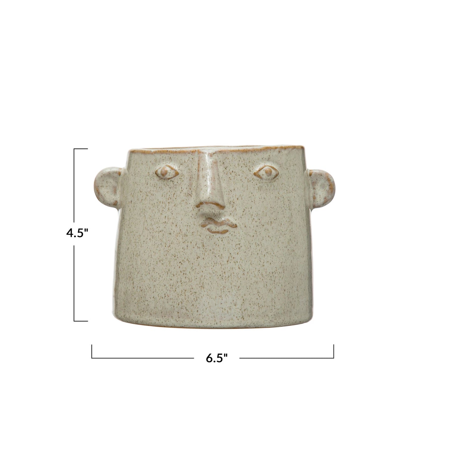 Stoneware Planter w/ Face | Reactive Glaze | White