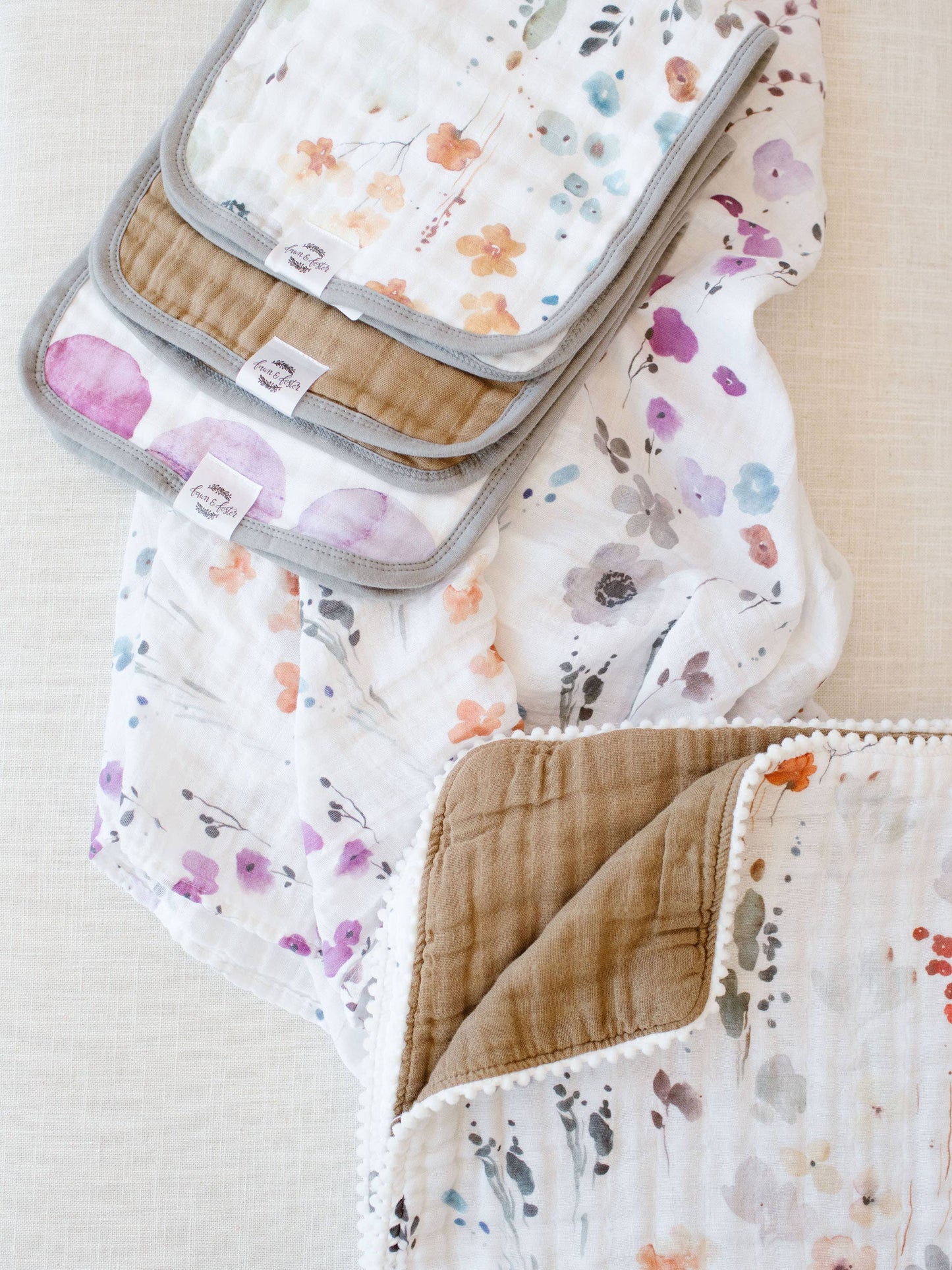 Organic Muslin Gauze Swaddle Receiving Blanket Violet Floral