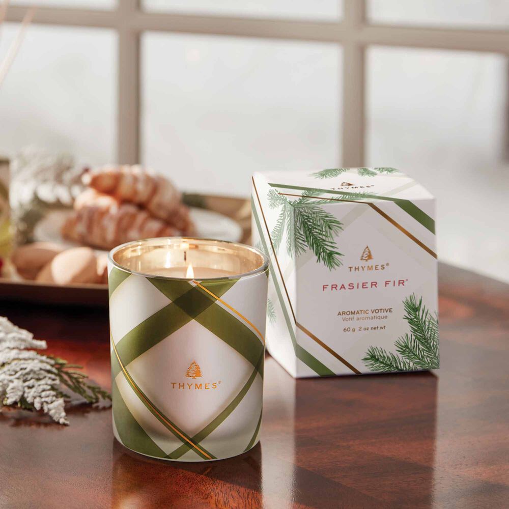 Thymes Votive Candle 2 oz | Frasier Fir | Frosted Plaid