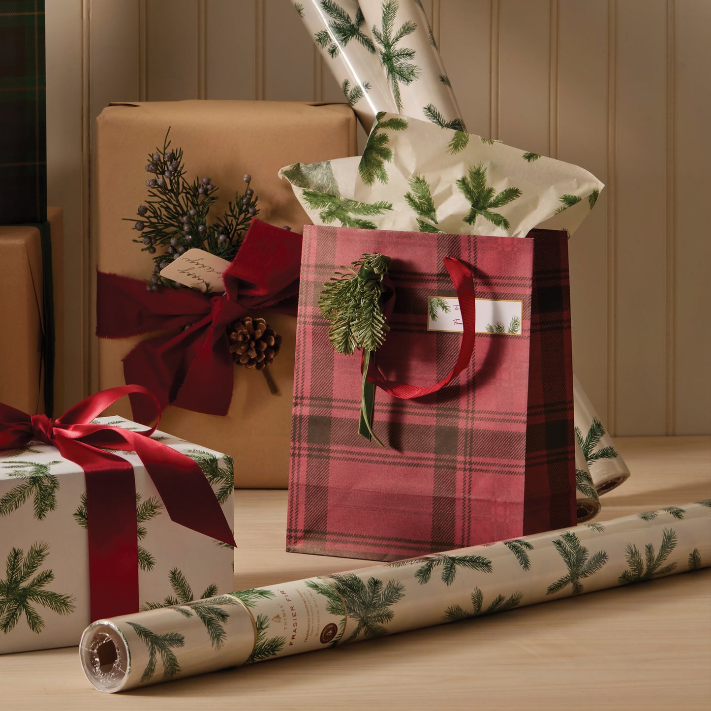 Thymes Scented Wrapping Paper | Frasier Fir | Pine Needle Design