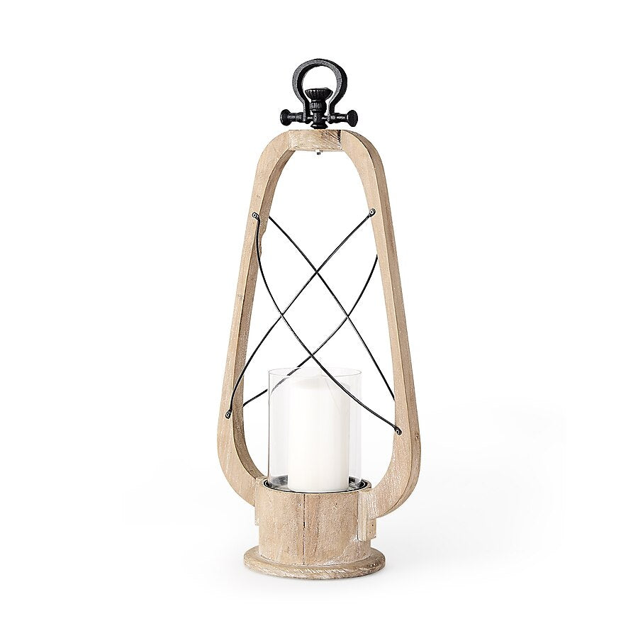 Zain Large Brown Wooden Vintage Inspired Candle Holder Lantern