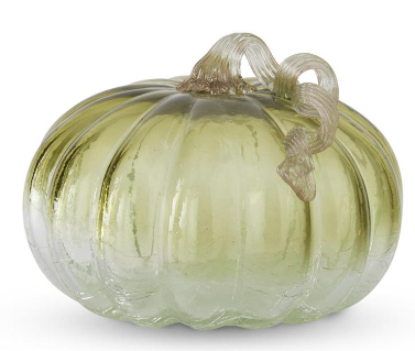 Large Green & Clear Handblown glass pumpkin