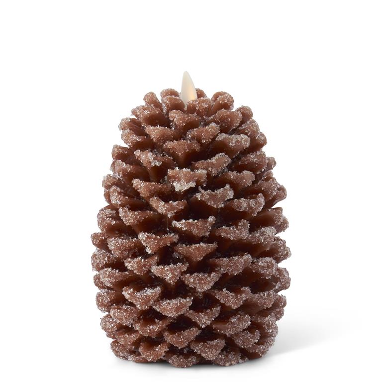 Luminara 6.5 Inch Brown Wax Snowy Pinecone Indoor Candle