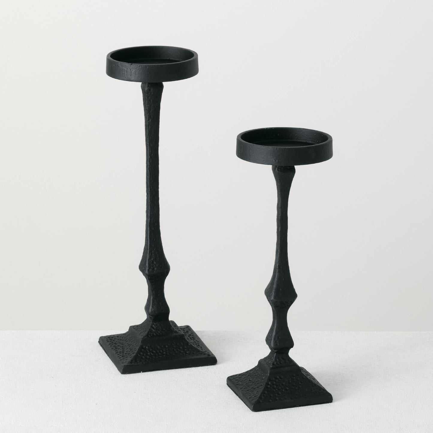 Metal Pillar Candle Holders | Set of 2 | Black