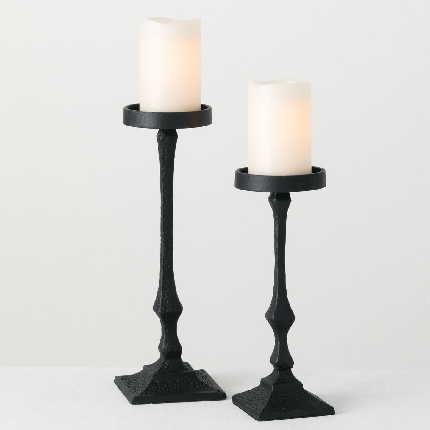 Metal Pillar Candle Holders | Set of 2 | Black