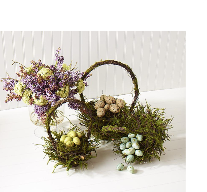 Round Mossy Twig Baskets w/Handles