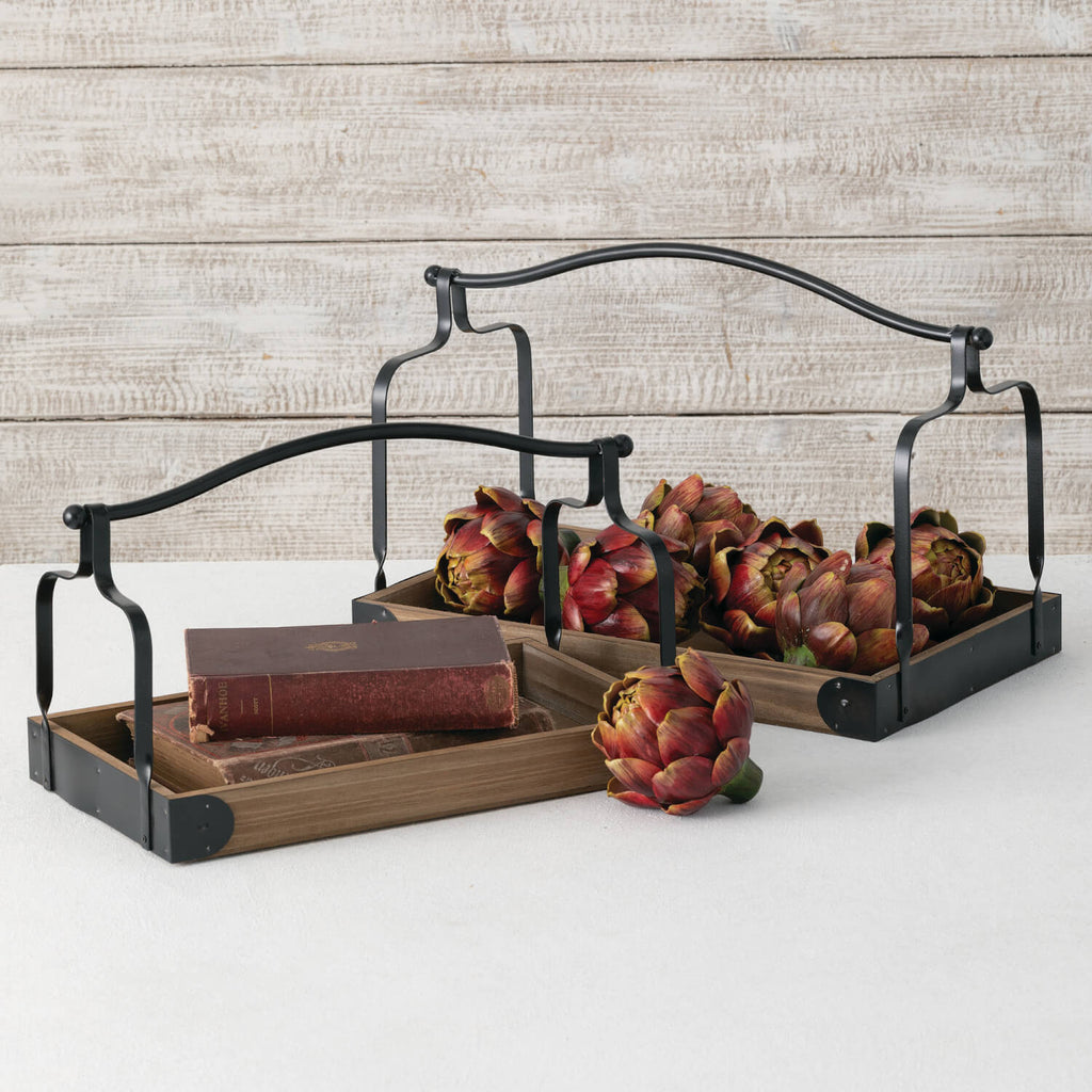 Wooden Tray w/ Metal Handle