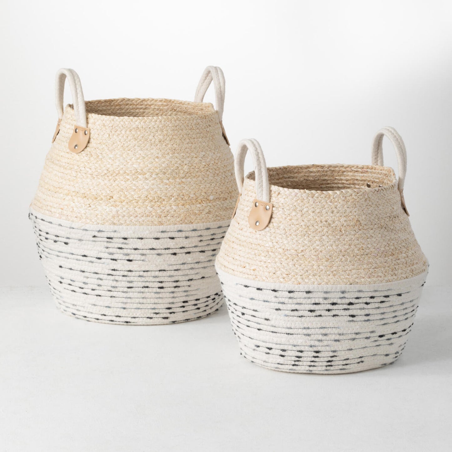 Jug Baskets w/ Handle White & Grey