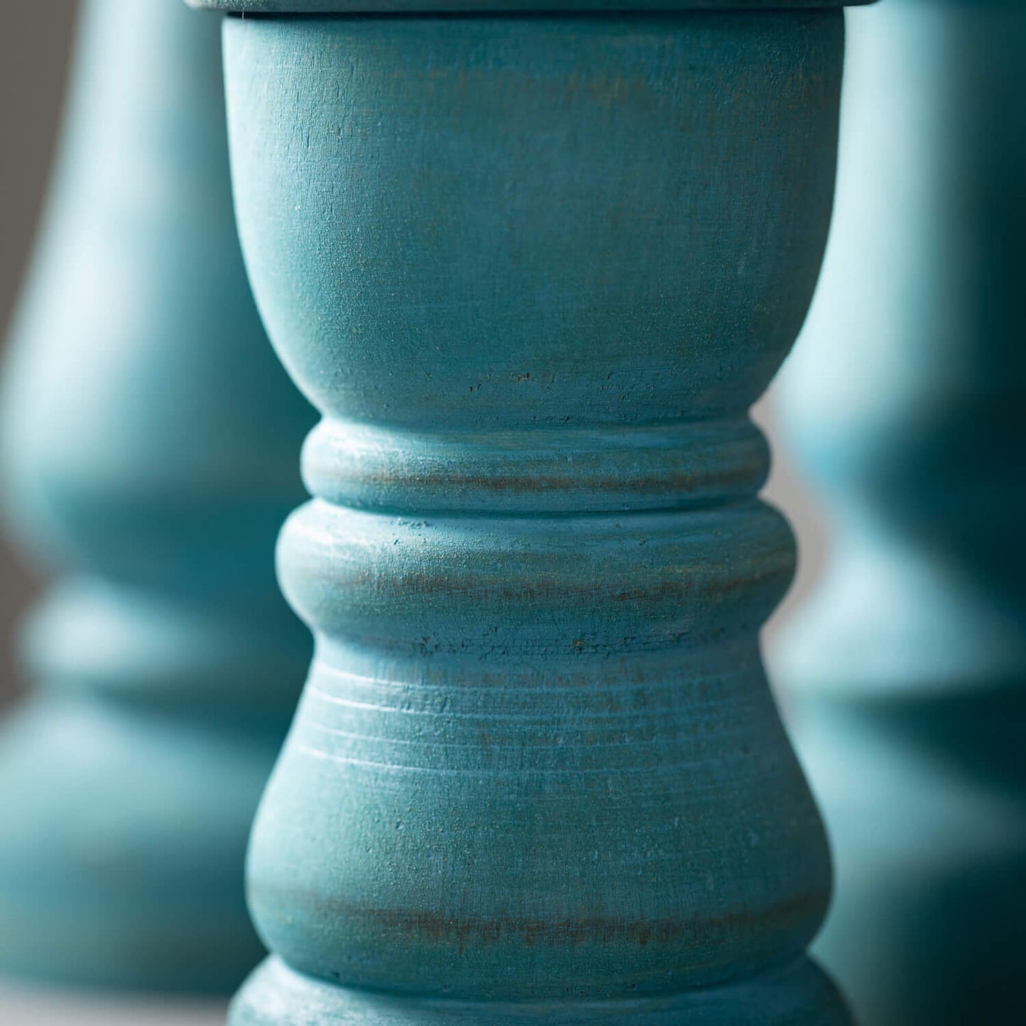 Wood Pillar Candle Holder | Set of 3 | Turquoise