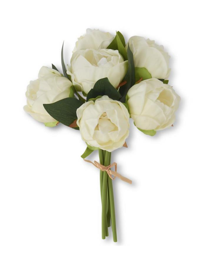 12 Inch White Real Touch Peony Bundle (6 Stem)