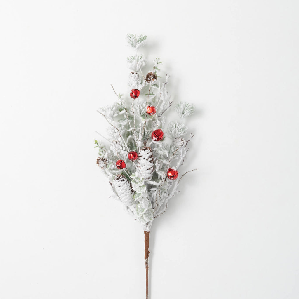 Flocked Pine/Bell Spray
