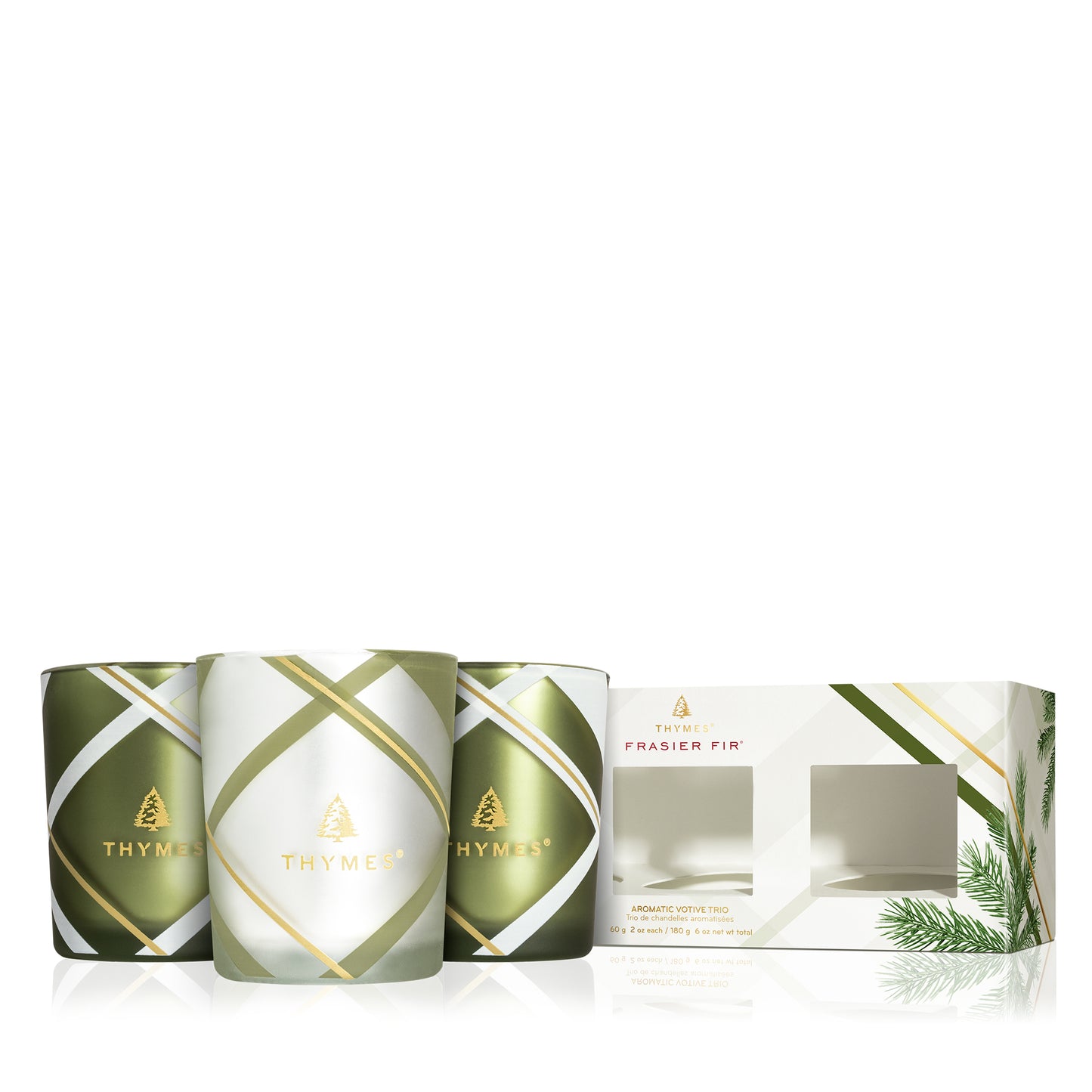 Thymes Candle Votive Trio | 2oz Each | Frasier Fir | Frosted Plaid