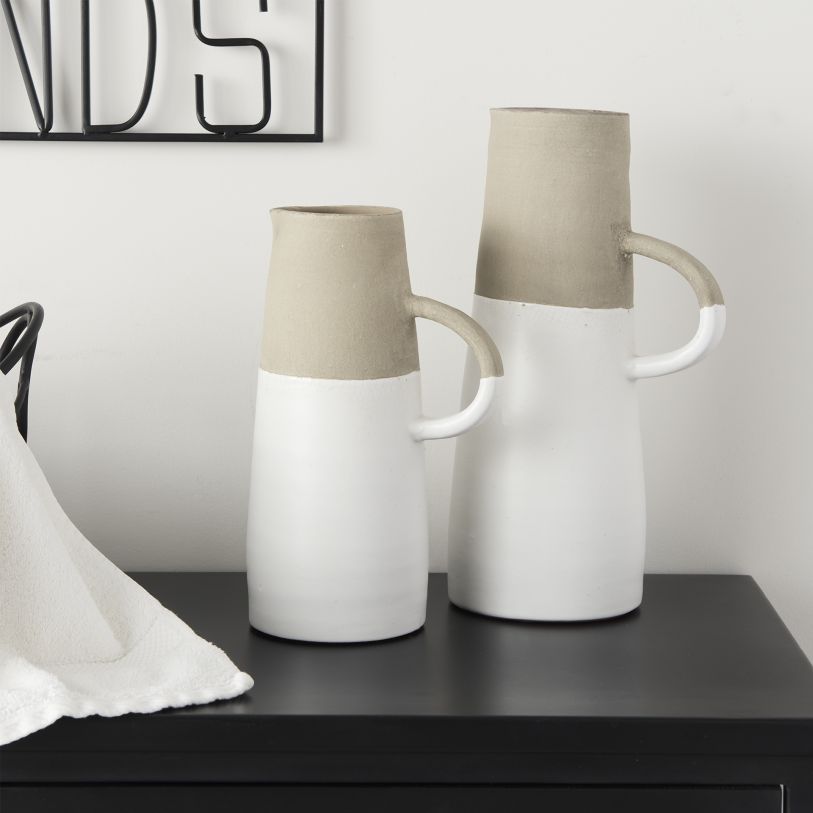 Garand Large Two-Toned White Natural Ceramic Jug- 3 Sizes