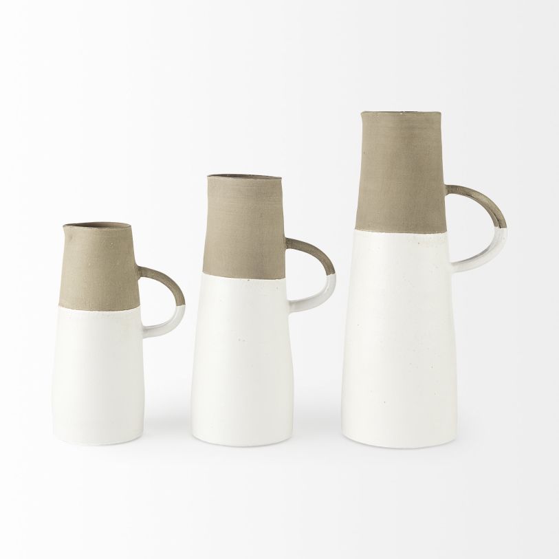 Garand Large Two-Toned White Natural Ceramic Jug- 3 Sizes