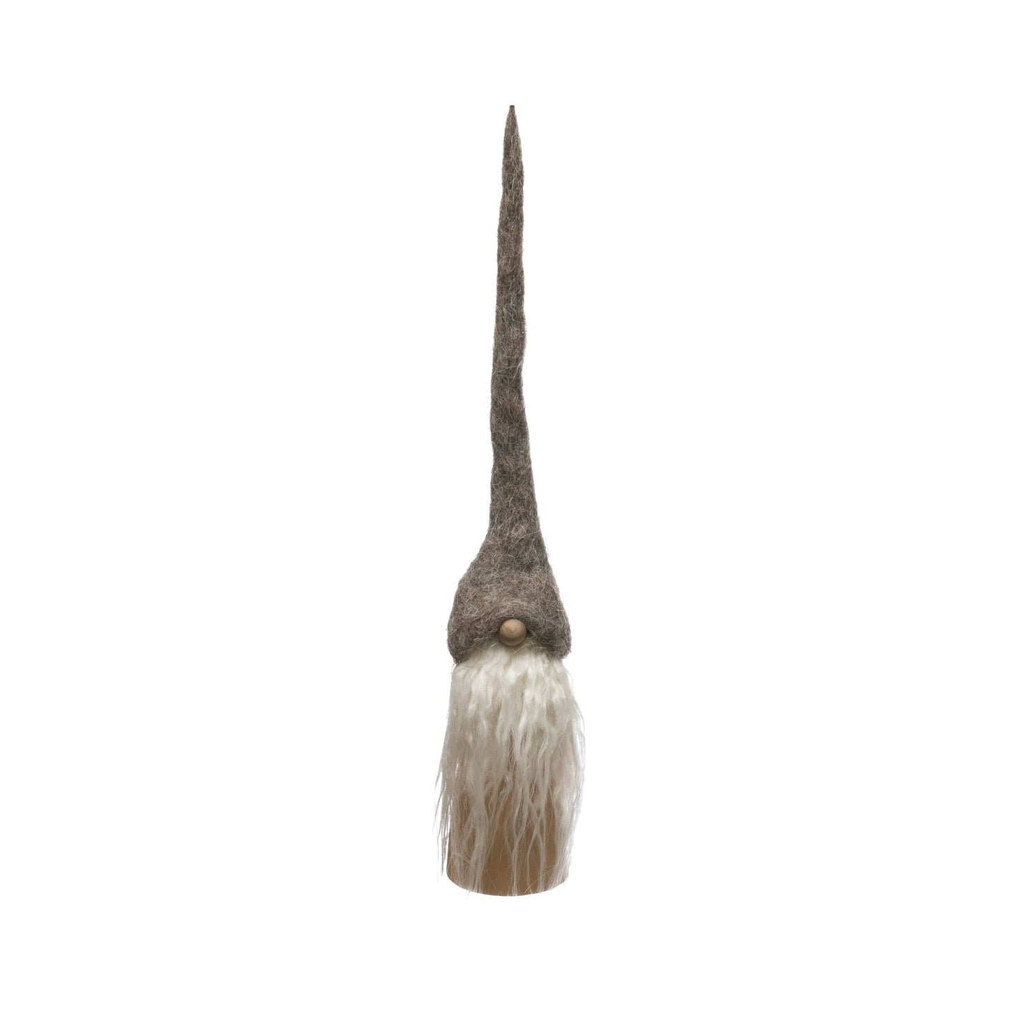 Wool Felt Gnome w/ Tall Hat on Wood Base | Gray