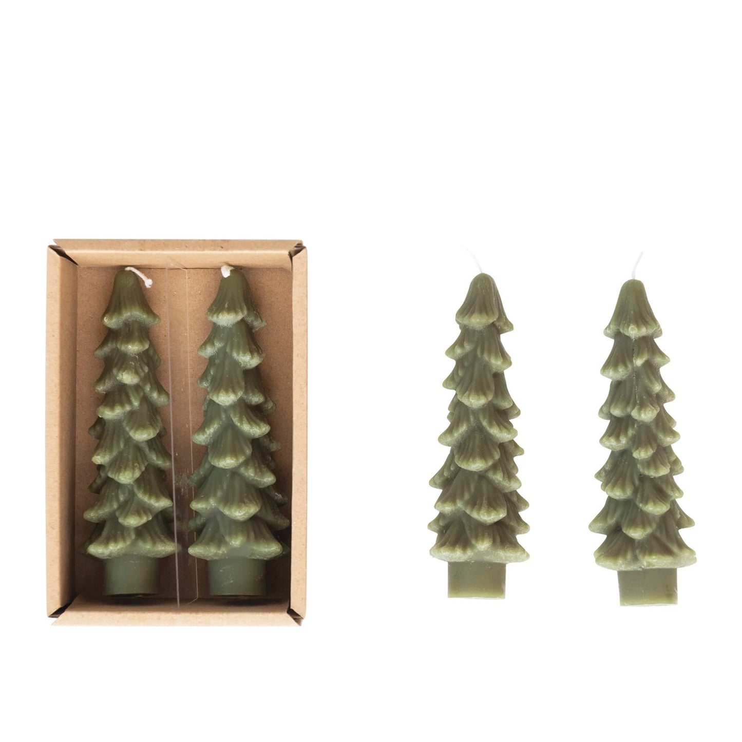 Unscented Tree Shaped Taper Candle | 5"H | Set of 2 | Evergreen