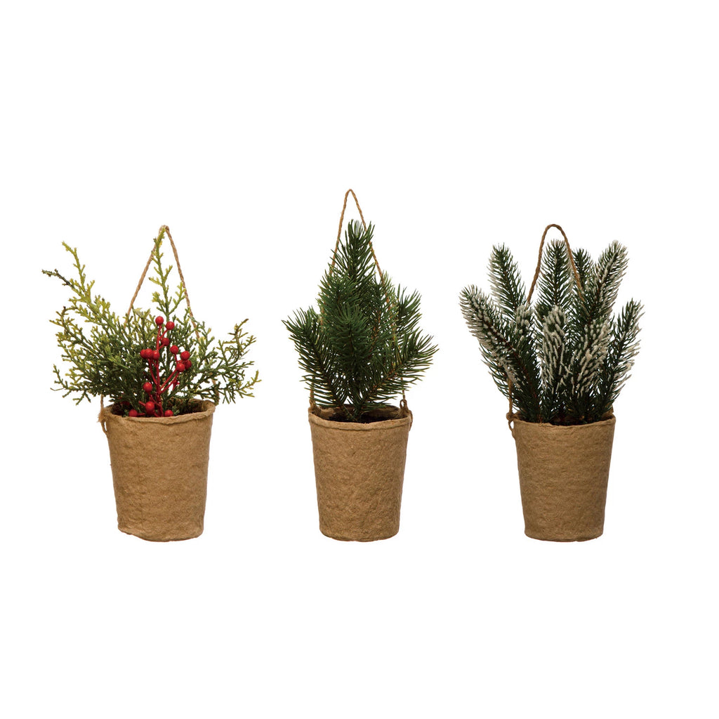 Faux Greenery in Paper Pots | Set of 3