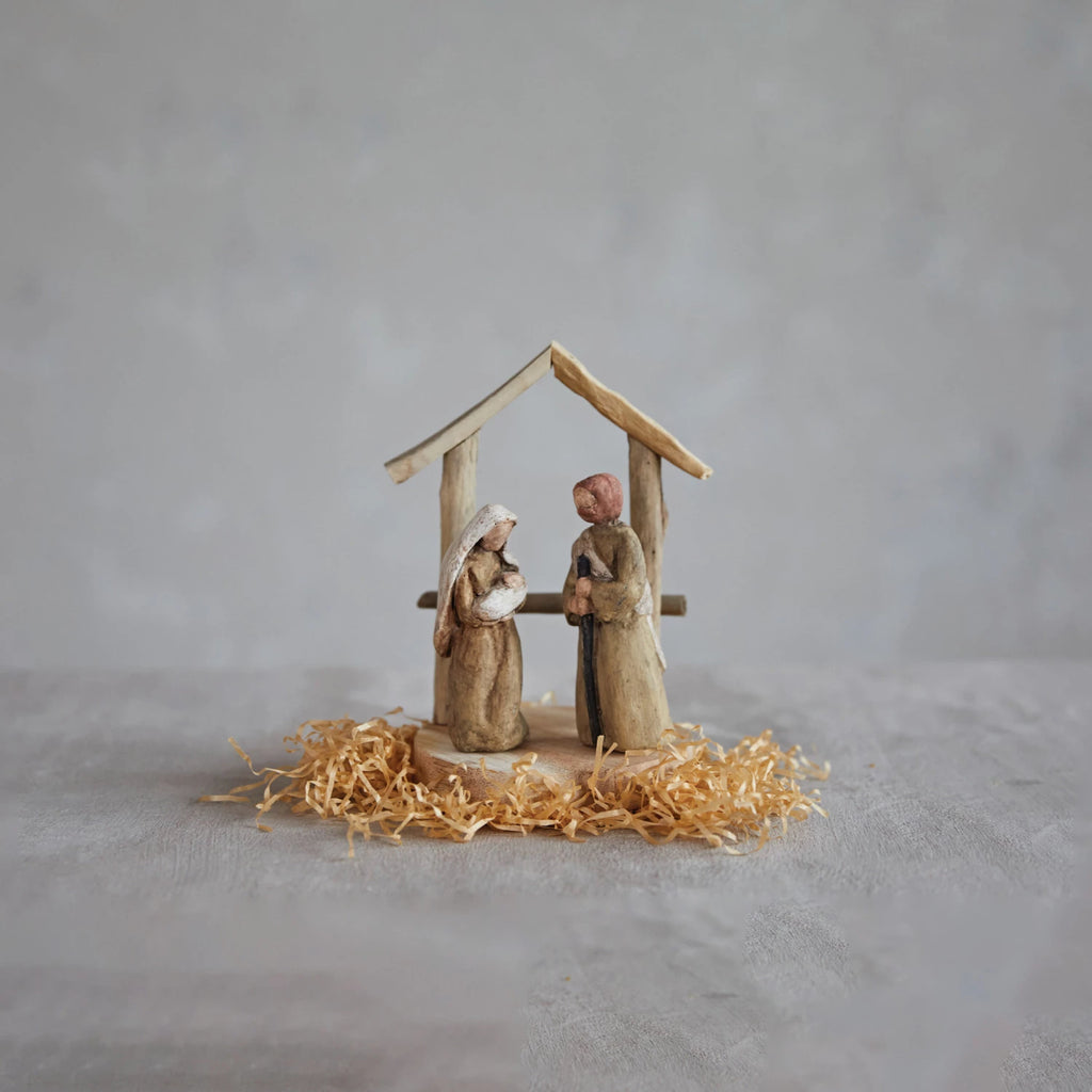 Handmade Driftwood & Paper Mache Nativity w/ Wood Base (Each One Will Vary)