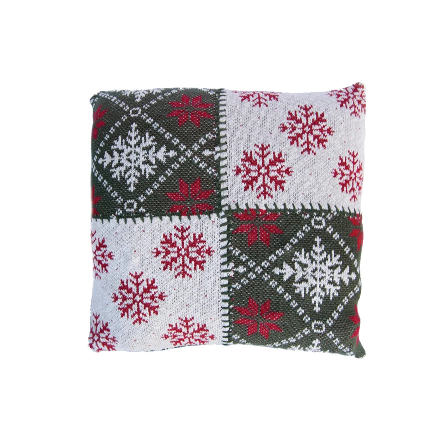 Square Cotton Knit Pillow w/ Snowflake Patterns, Multi Color
