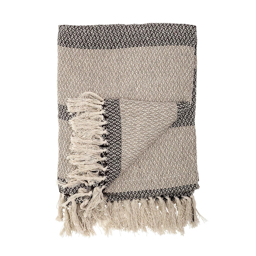 Striped Knit Throw with Fringe | Grey