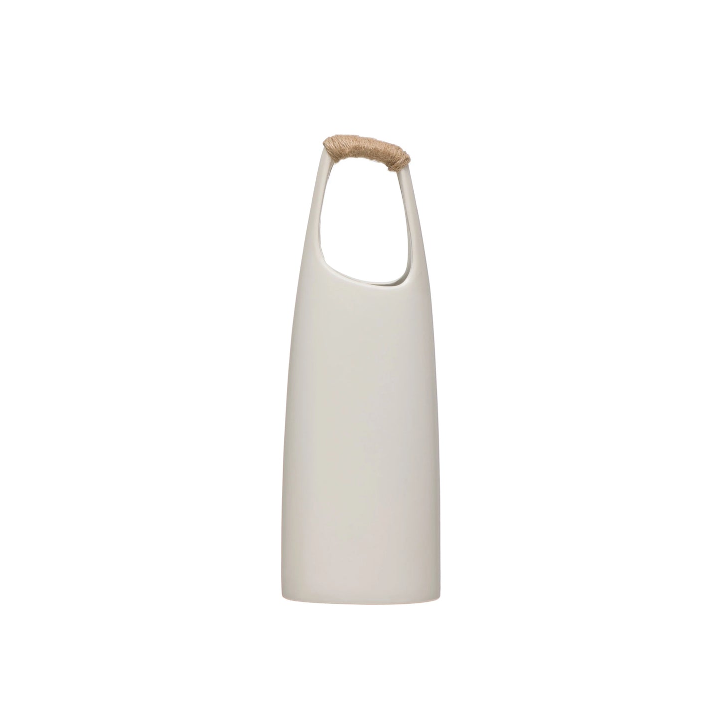 Stoneware Vase with Rattan Wrapped Handle | White