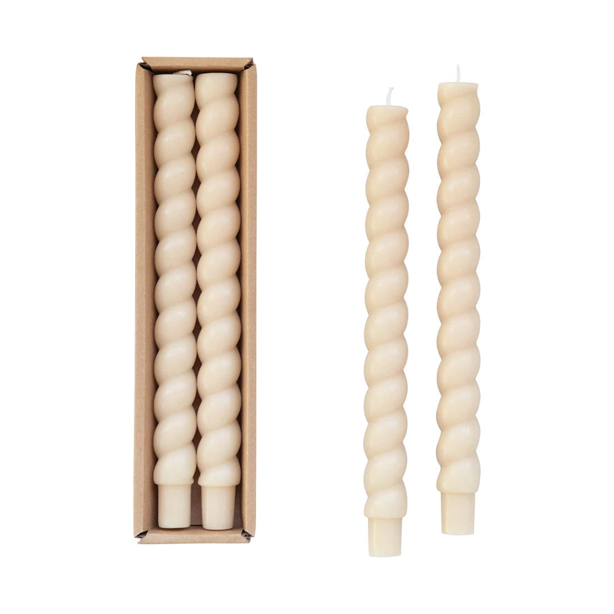 Unscented Twisted Taper Candles | 10"H | Set of 2 | Cream
