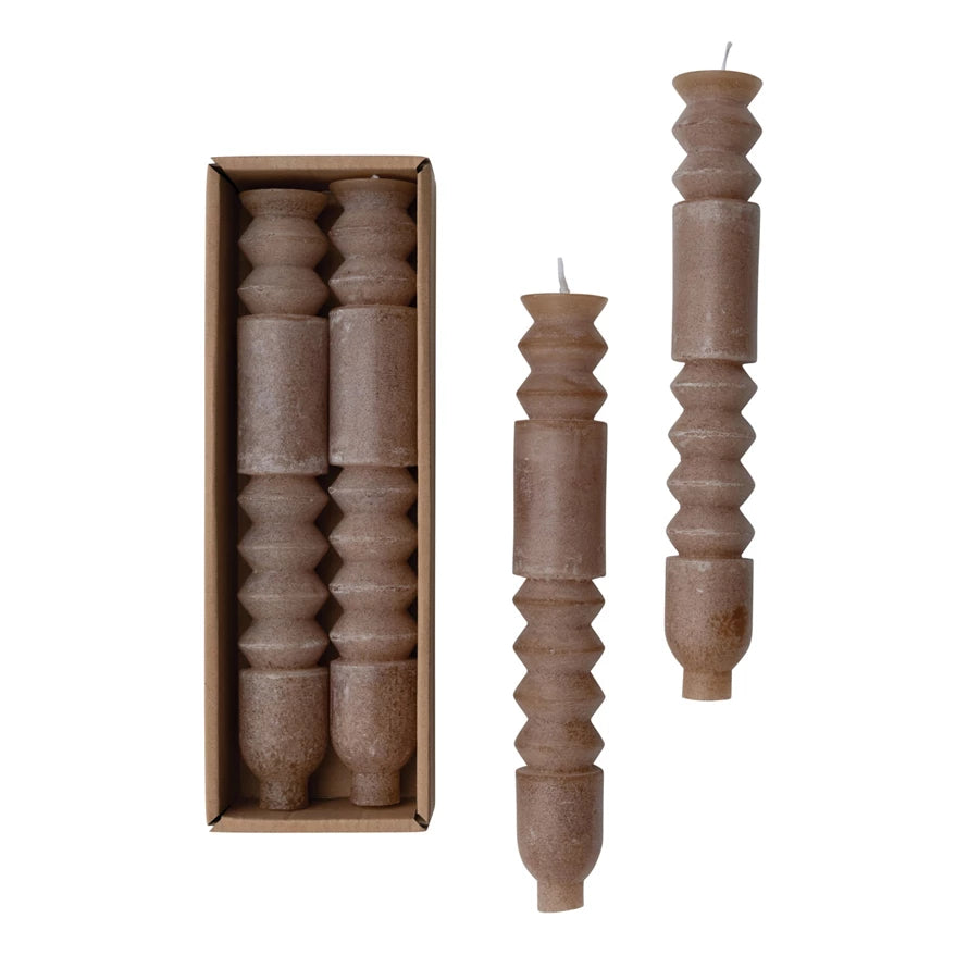 Unscented Totem Taper Candles| 10"H | Set of 2 | Cappuccino