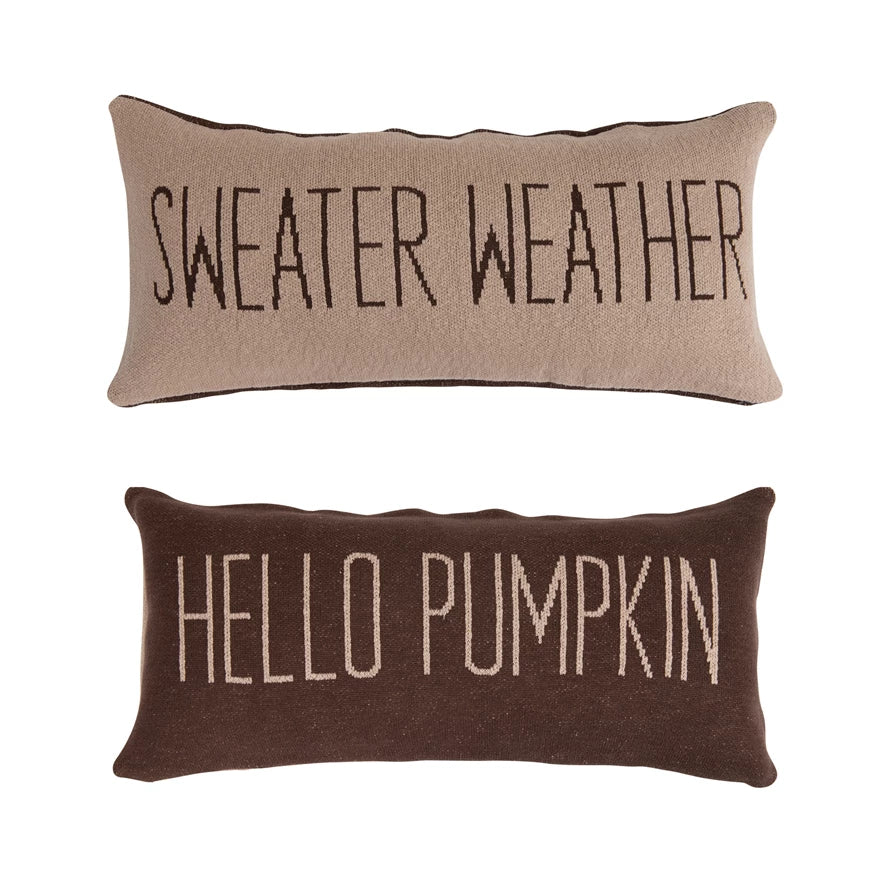 Cotton Knit Lumbar Pillow | 2 Sided| Hello Pumpkin & Sweater Weather
