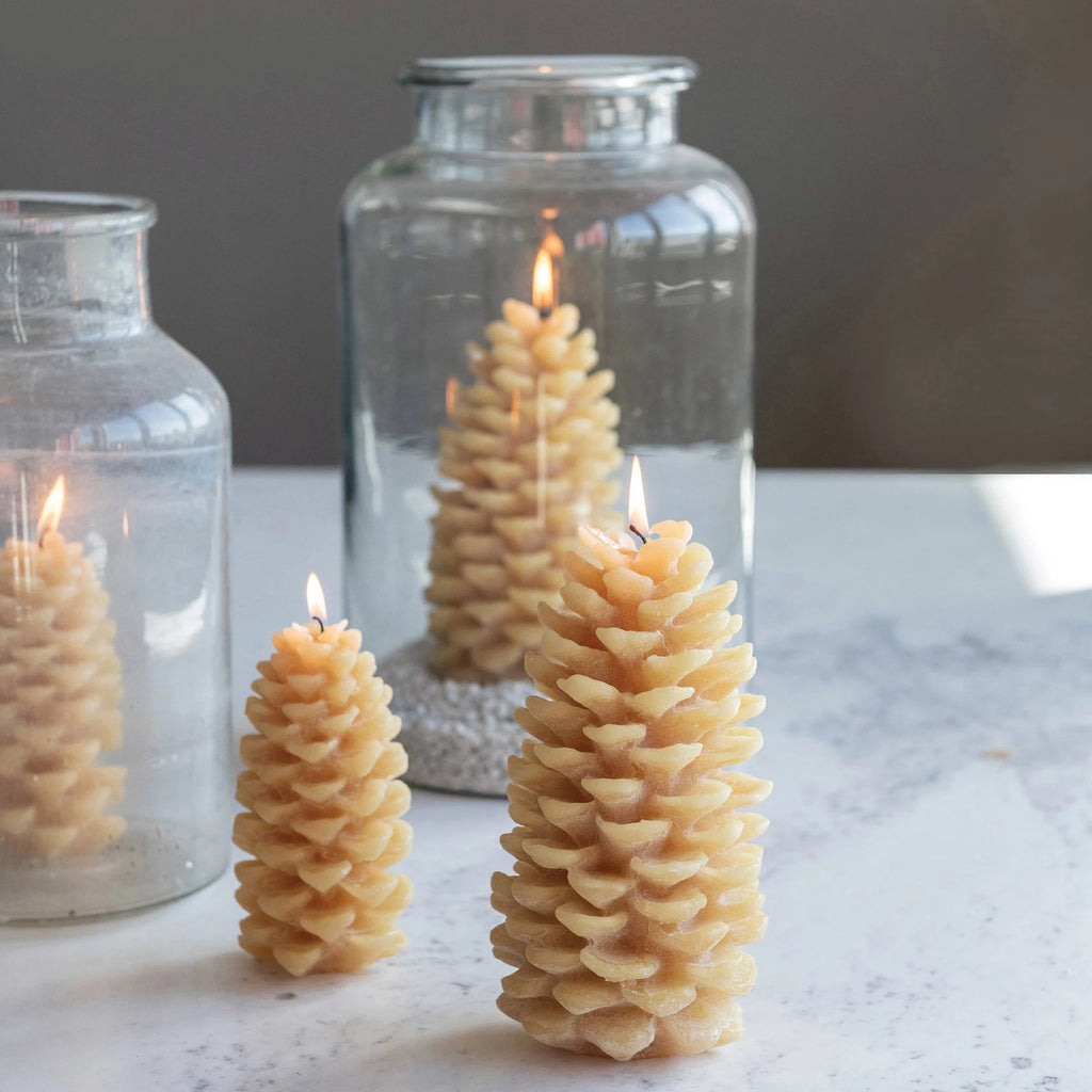 Unscented Pinecone Shaped Candle, Cream