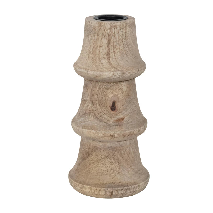 Hand-Carved Mango Wood Taper Holder | 6