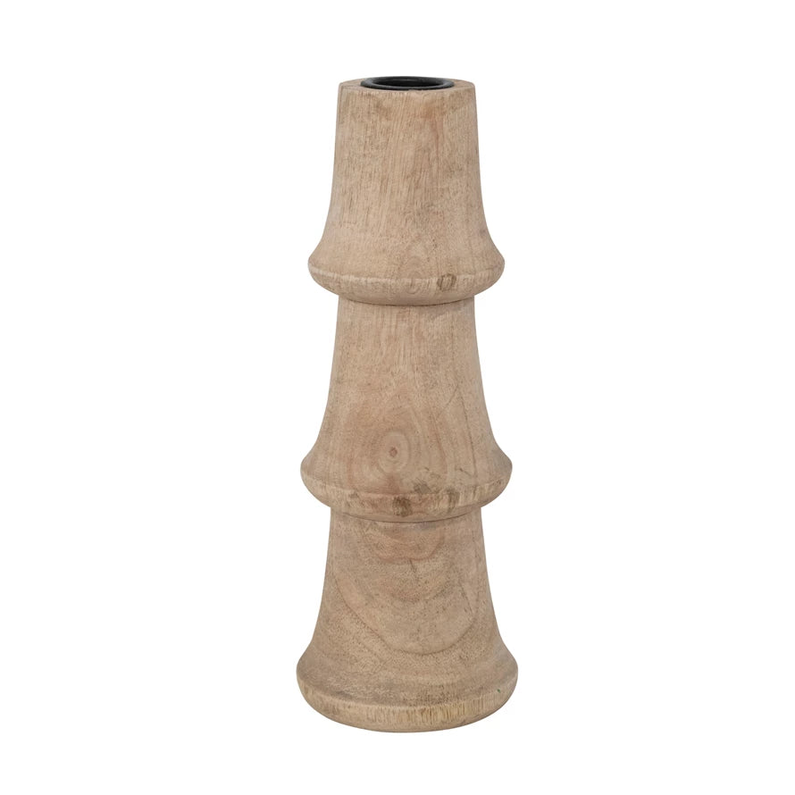 Hand-Carved Mango Wood Taper Holder | 8
