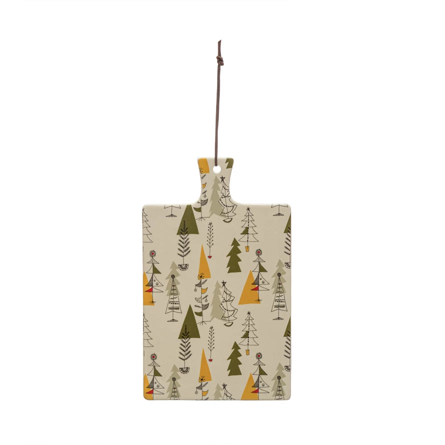 Stoneware Cutting Board w/ Christmas Tree Pattern | Multi Color